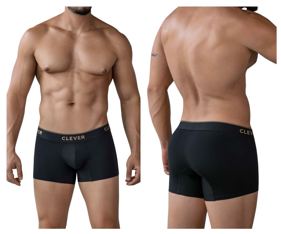 Black men’s boxer briefs with gold clever logo on waistband in clever 2026 valladolid trunks color black
