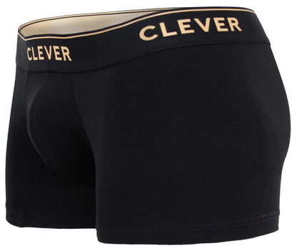 Black boxer briefs with a gold clever logo on the waistband from the clever 2026 valladolid trunks color black collection