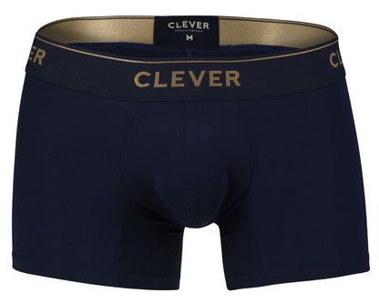 Navy blue Clever 2026 Valladolid trunks with gold Clever waistband branding designed for comfortable support