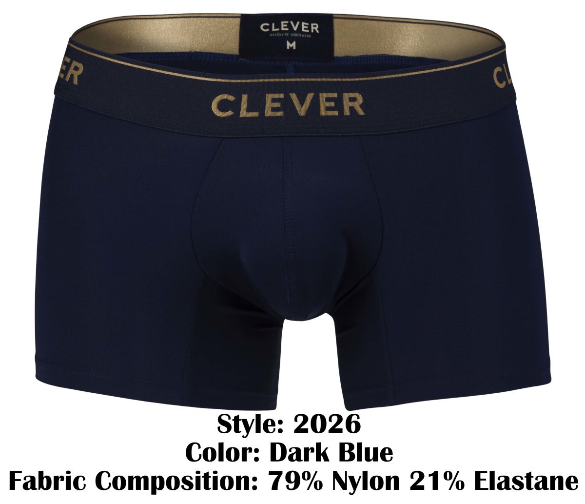 Dark blue clever 2026 valladolid trunks boxer briefs with gold waistband branding made from 79 nylon 21 elastane