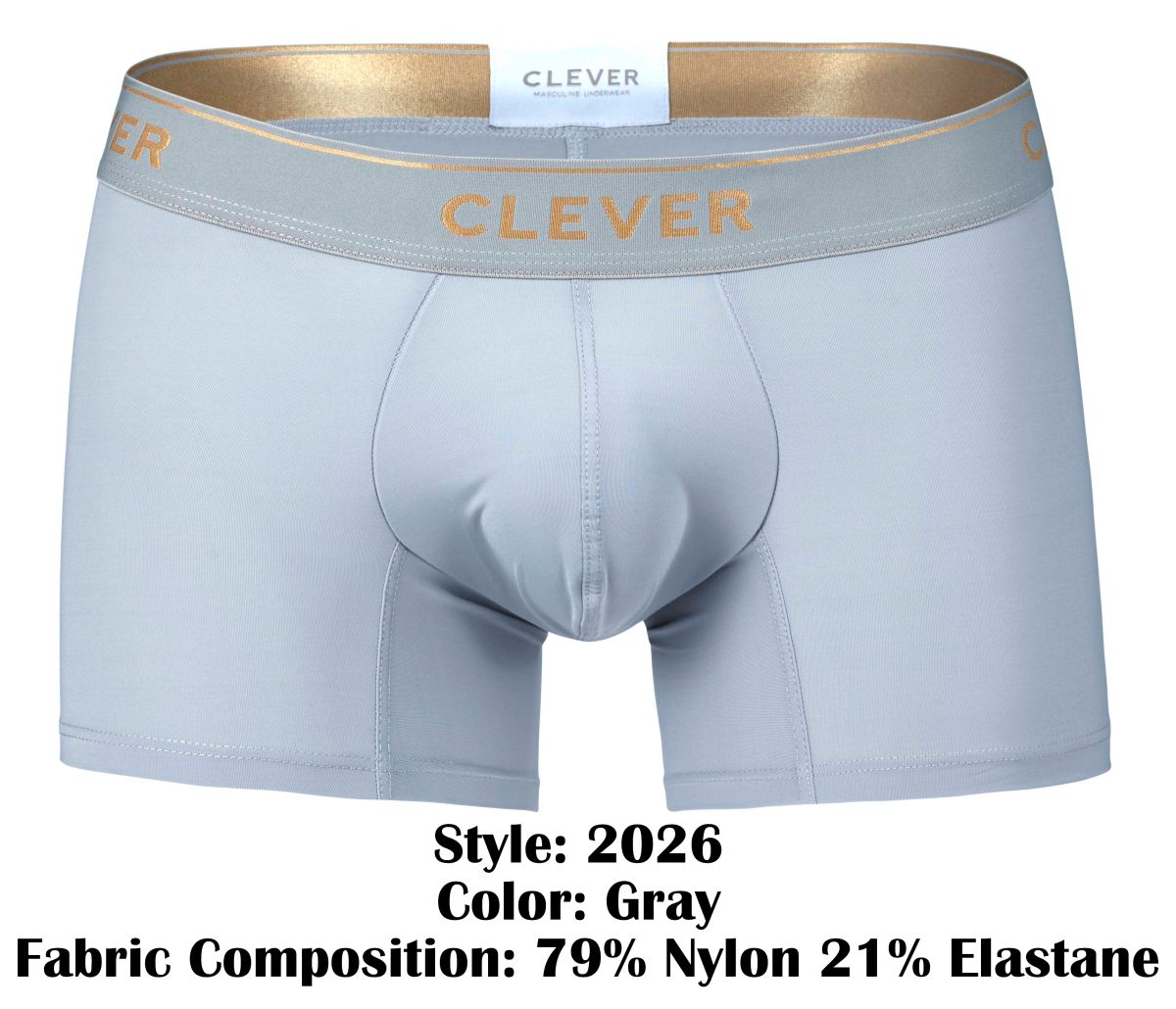 Gray clever 2026 valladolid trunks boxer briefs with gold-trimmed waistband and matching gold embroidery