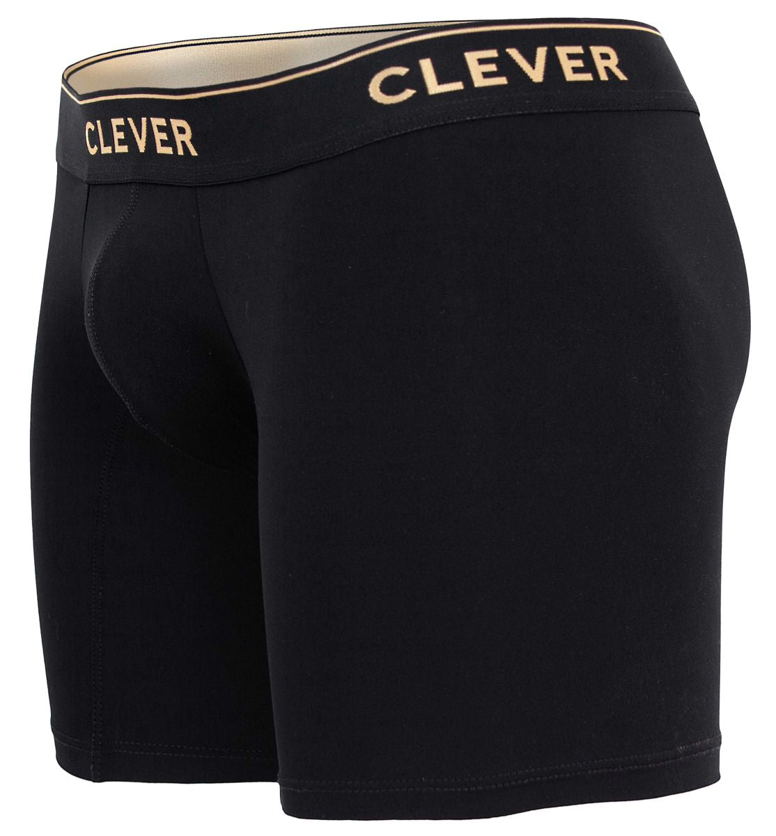 Black men’s Clever 2027 Valladolid boxer briefs in black with gold logo waistband designed for comfort and style