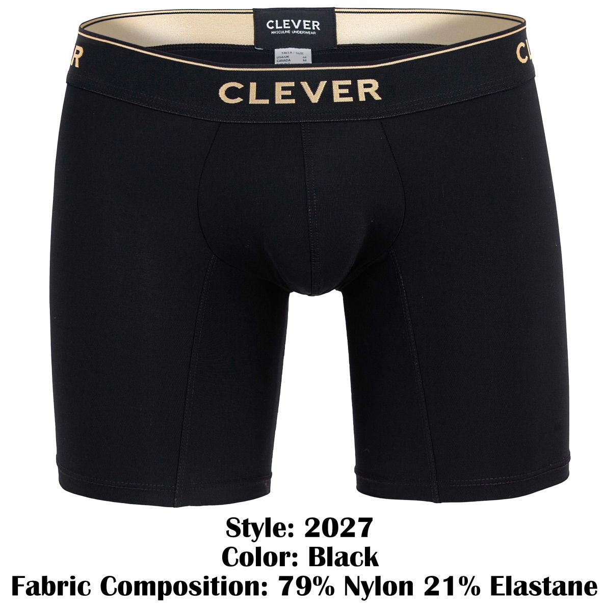 Black clever 2027 Valladolid boxer briefs with gold waistband lettering and beige inner lining for comfortable wear