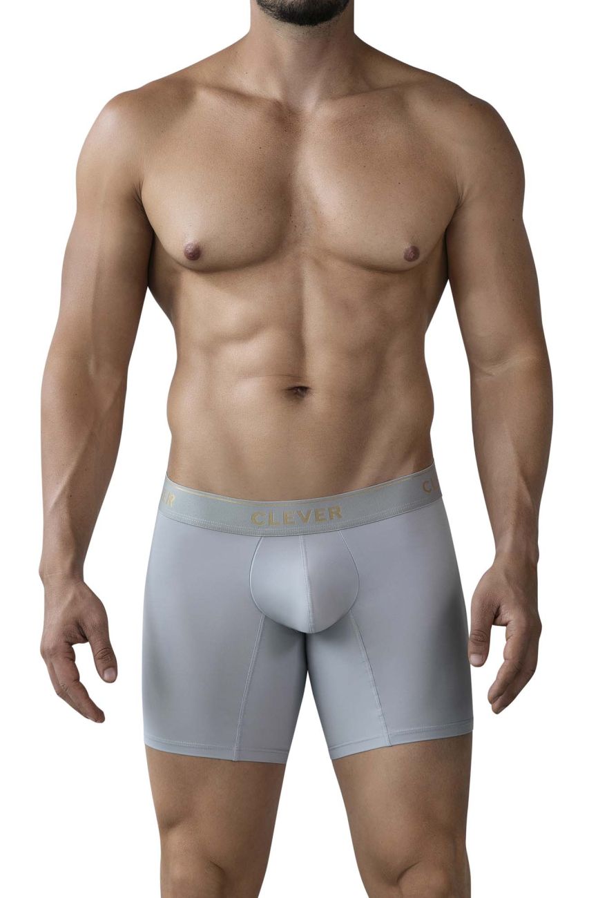 Light gray clever 2027 valladolid boxer briefs with form-fitting design and subtle gold logo on waistband
