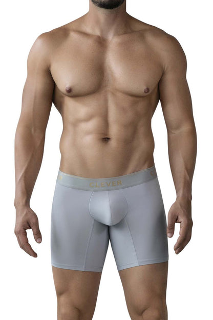 Light gray clever 2027 valladolid boxer briefs with form-fitting design and subtle gold logo on waistband
