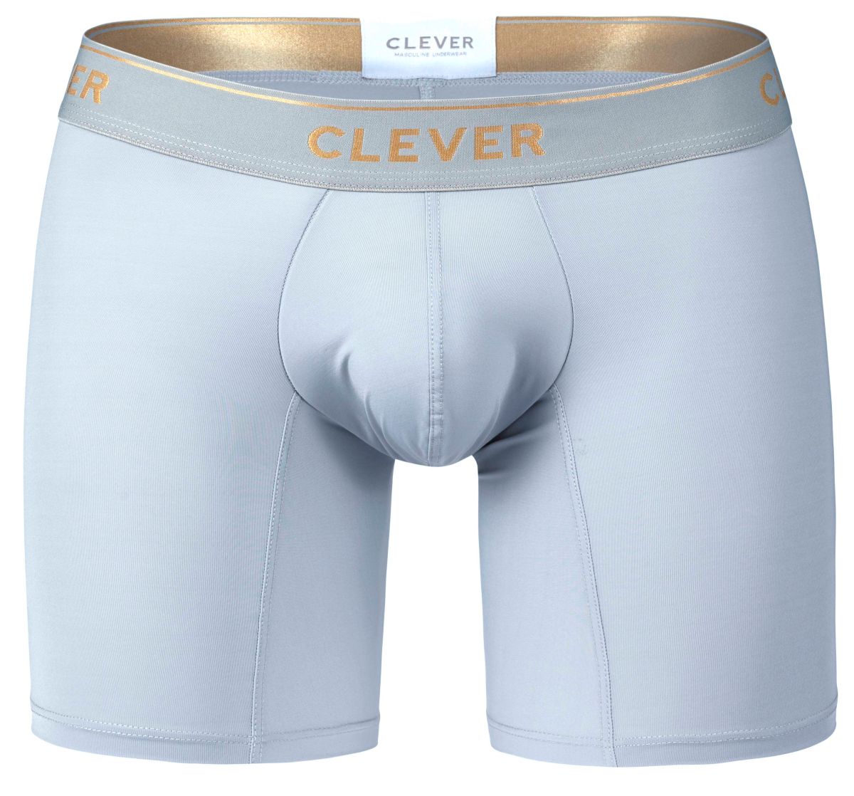 Light gray clever 2027 valladolid boxer briefs with gold-trimmed waistband and matching gold lettering