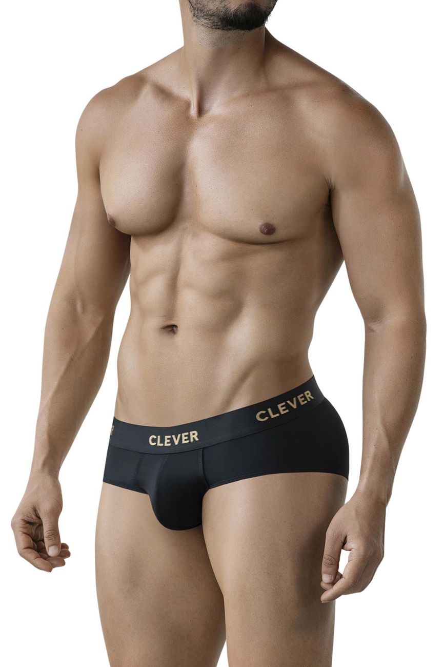 Black clever 2028 valladolid briefs for men with gold lettering on waistband in black breathable fabric