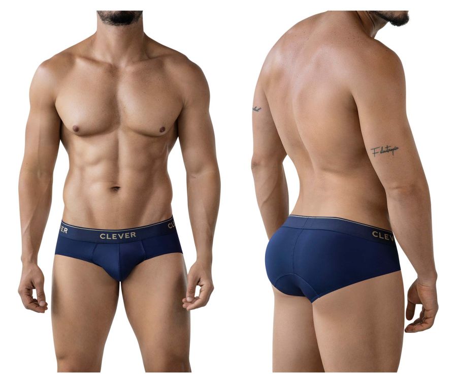 Navy blue cotton briefs with a white Clever logo waistband from the Clever 2028 Valladolid Briefs collection
