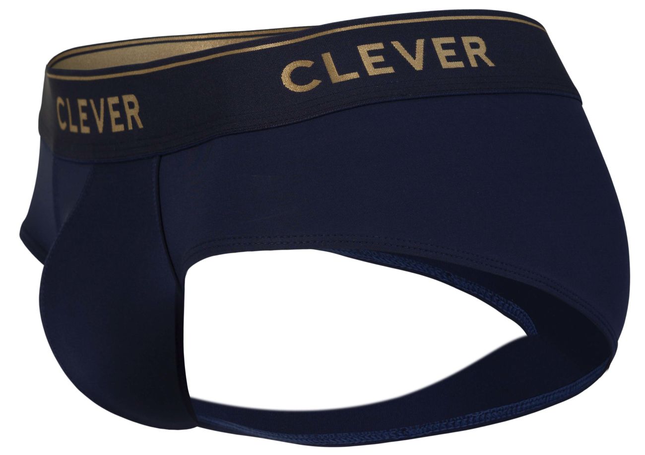 Navy blue cotton briefs with gold clever branding on the waistband from clever 2028 valladolid briefs collection