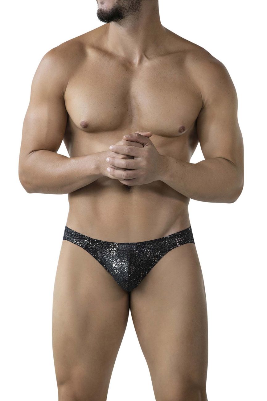 Black clever 2039 galaxy briefs with shimmering sequined glittery texture for stylish underwear wear