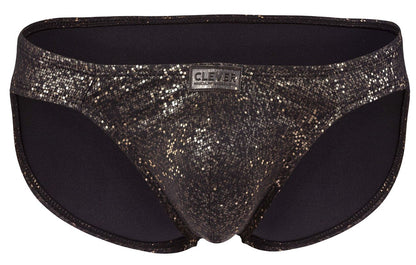 Black glittery clever 2039 galaxy briefs with subtle shimmer and branded waistband label in black color