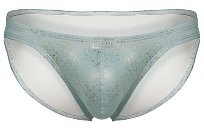Light blue glittery mesh briefs with white inner lining and clever brand label from clever 2039 galaxy briefs color blue