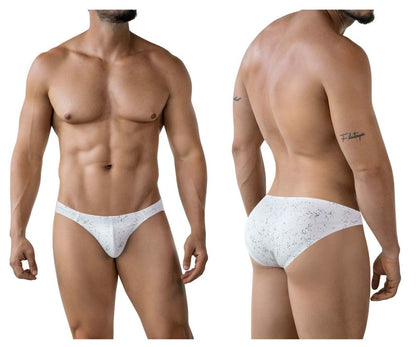 White lace-trimmed briefs with subtle speckled pattern clever 2039 galaxy briefs color white front view