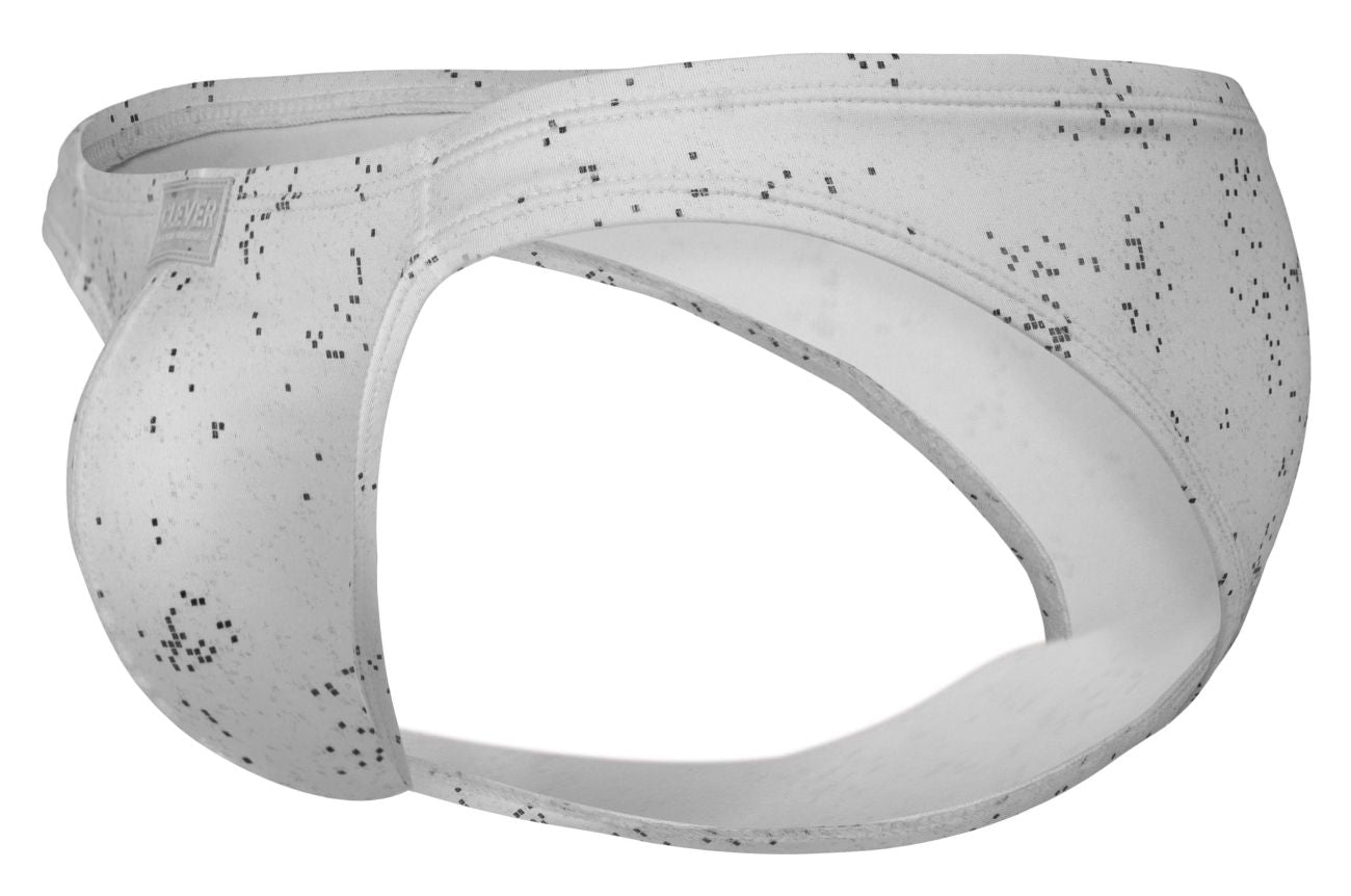 White clever 2039 galaxy briefs for men with a subtle black speckled pattern and sleek modern design