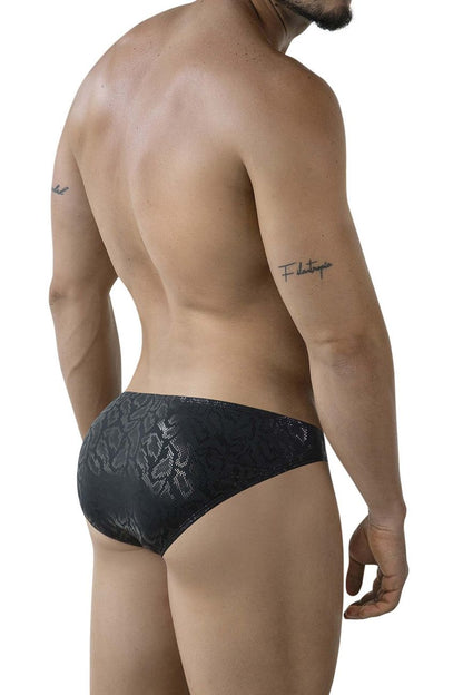 Black lace brief with a subtle silver floral pattern from Clever 2040 Luxe Briefs in color black