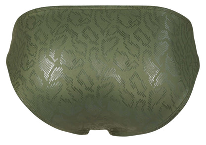 Olive green clever 2040 luxe briefs bikini bottom with snakeskin pattern made of smooth glossy material