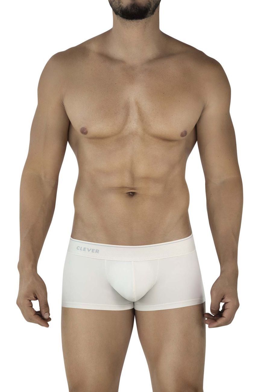 Beige cotton clever 2042 mendoza trunks with a subtle clever logo on the waistband