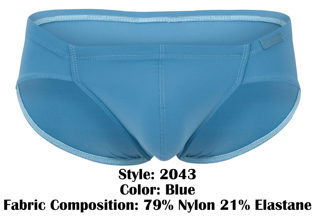 Blue clever 2043 mendoza briefs made of 79% nylon and 21% elastane with subtle ribbed texture and light blue trim