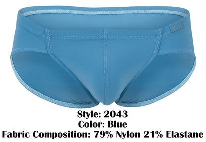 Blue clever 2043 mendoza briefs made of 79% nylon and 21% elastane with subtle ribbed texture and light blue trim