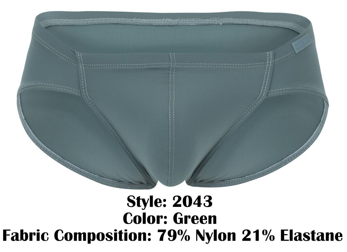 A sleek green clever 2043 mendoza brief made of smooth nylon and elastane blend fabric