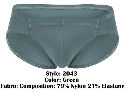 A sleek green clever 2043 mendoza brief made of smooth nylon and elastane blend fabric