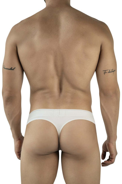 Beige clever 2044 mendoza thong underwear with a smooth seamless design shown from the back side