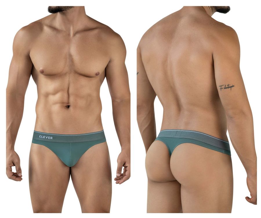 Teal green clever 2044 mendoza thongs with a subtle white waistband stripe and form-fitting design
