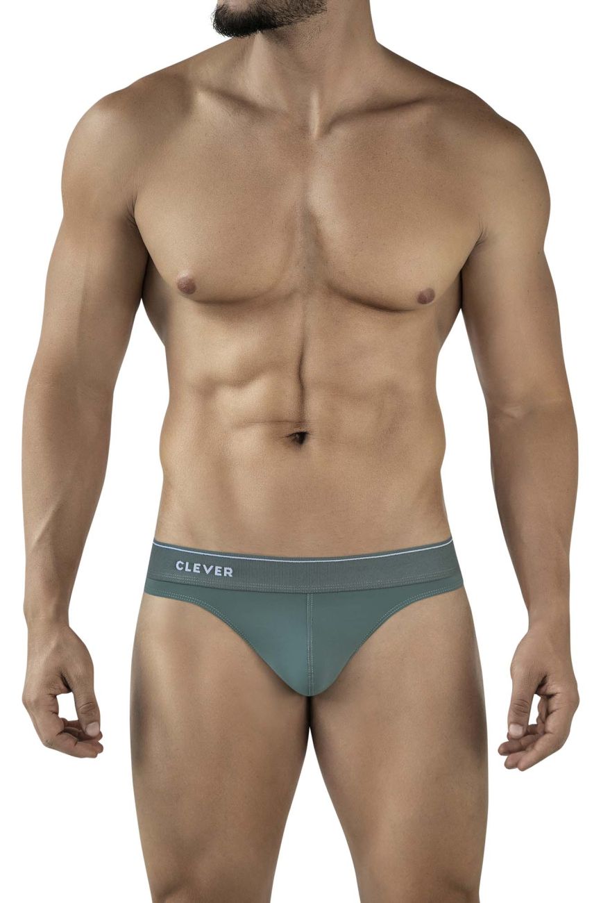 Teal seamless briefs with a white clever logo on the waistband from clever 2044 mendoza thongs color green collection