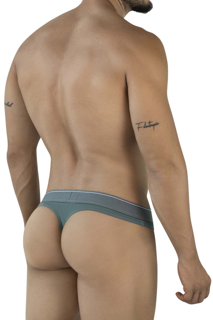 Gray clever 2044 mendoza thong with white trim in green color showing the front side design