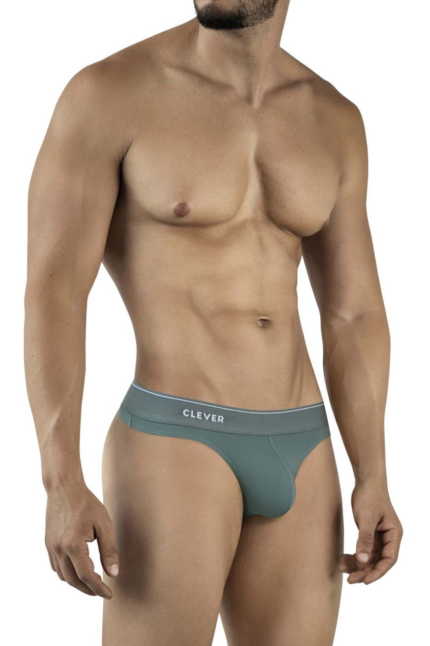 Teal seamless thong underwear with white clever logo band from clever 2044 mendoza thongs color green collection