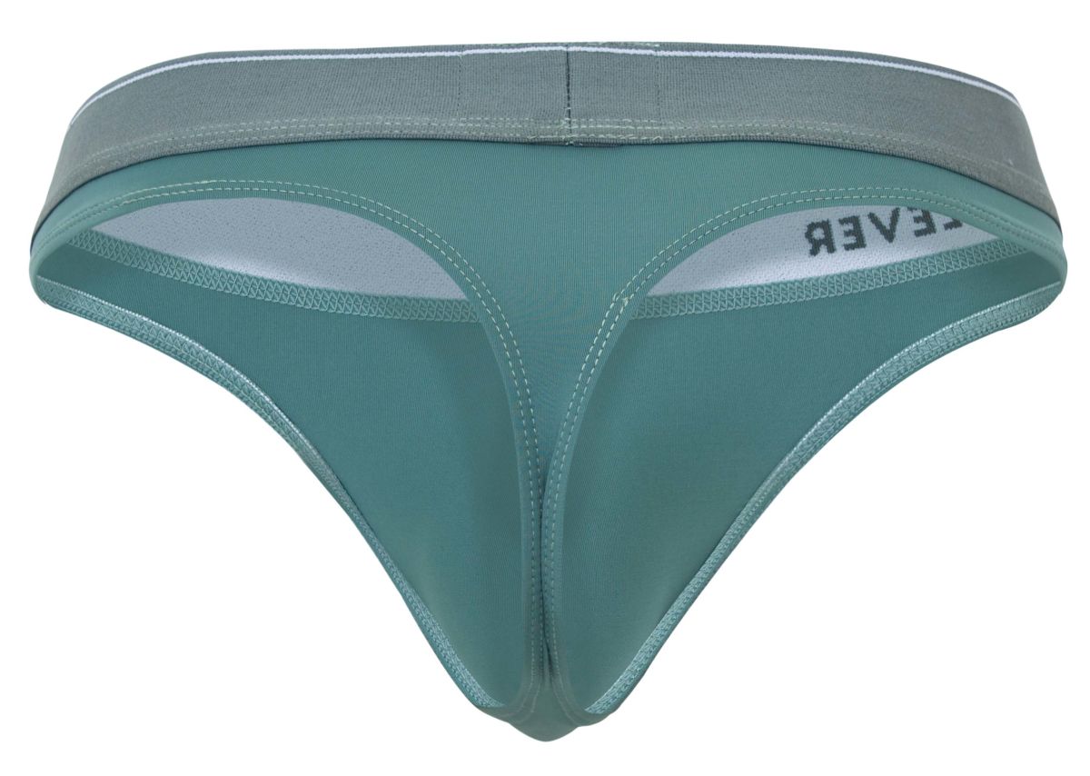 Teal clever 2044 mendoza thong with gray elastic waistband white inner lining and lever brand name on the side