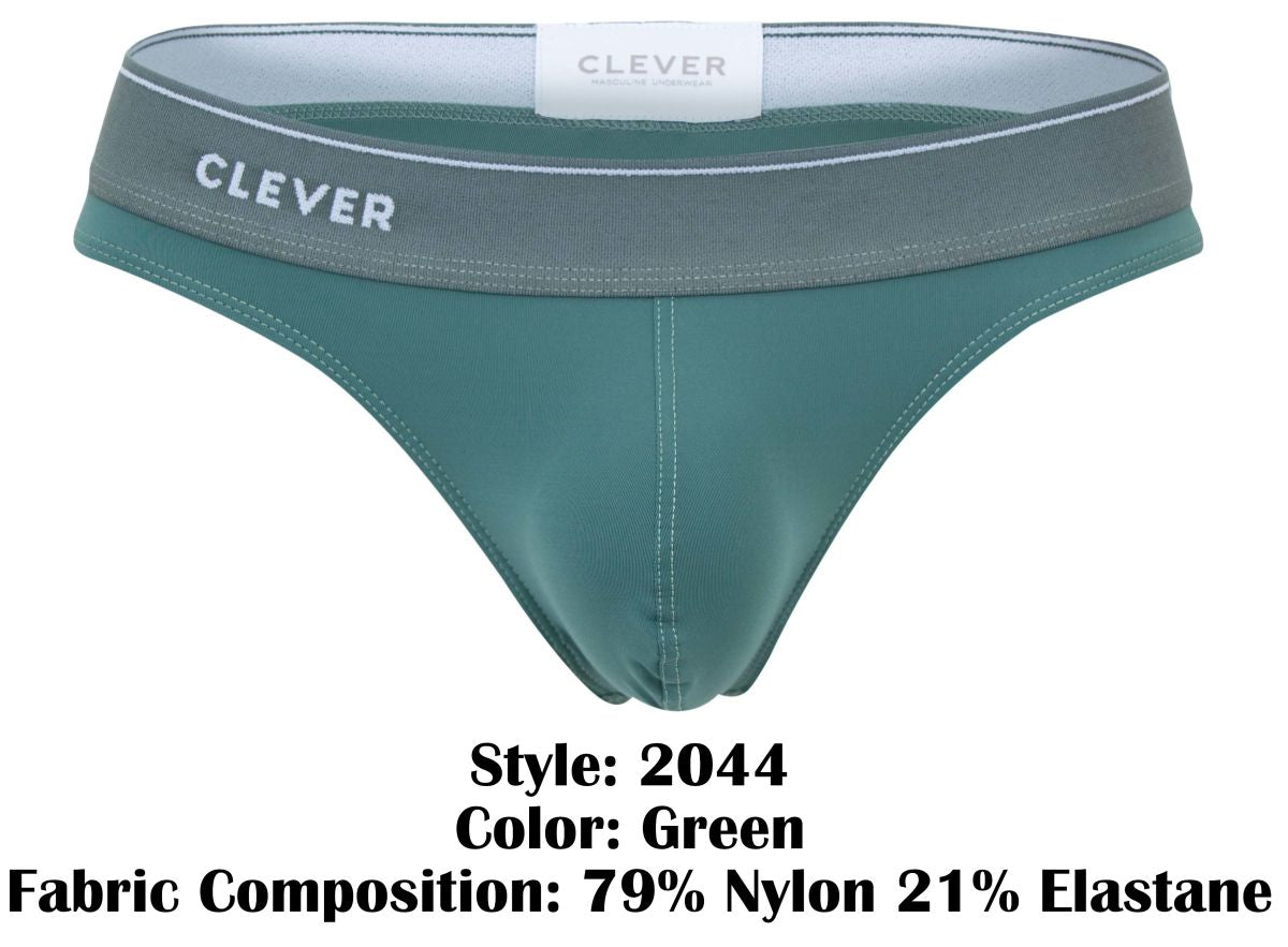 Green clever 2044 mendoza thong made of 79% nylon and 21% elastane featuring a sleek comfortable design