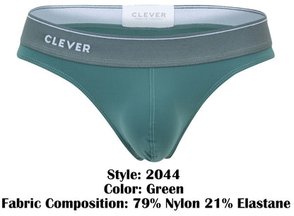 Green clever 2044 mendoza thong made of 79% nylon and 21% elastane featuring a sleek comfortable design