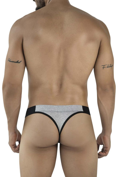 Gray and black clever 2046 catamarca thong with textured fabric waistband shown from the back side