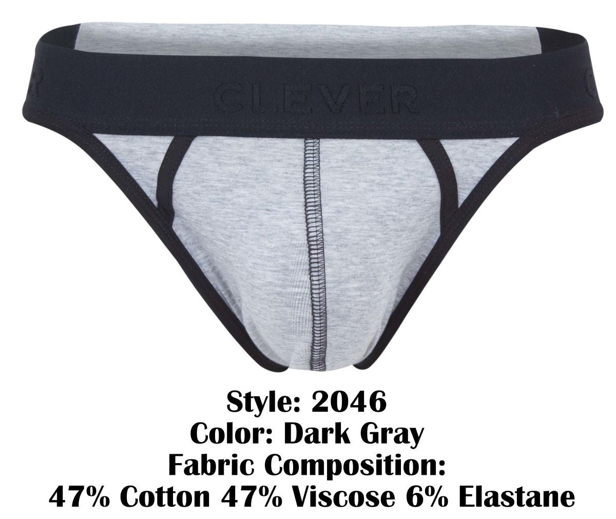 Dark gray clever 2046 catamarca thong with black trim and branded waistband designed for athletic comfort