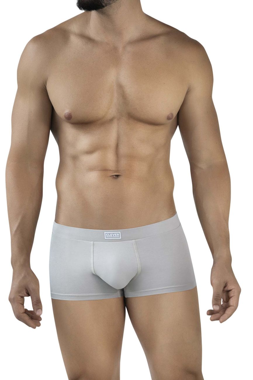 Light gray seamless briefs with subtle clever brand label on waistband from clever 2047 cordoba trunks sand color