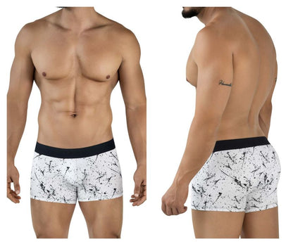 Clever 2050 brochazos trunks color black white boxer briefs with black splatter pattern and solid black waistband