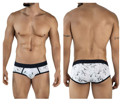 White briefs with black splatter pattern and solid black waistband from Clever 2051 Brochazos briefs color black
