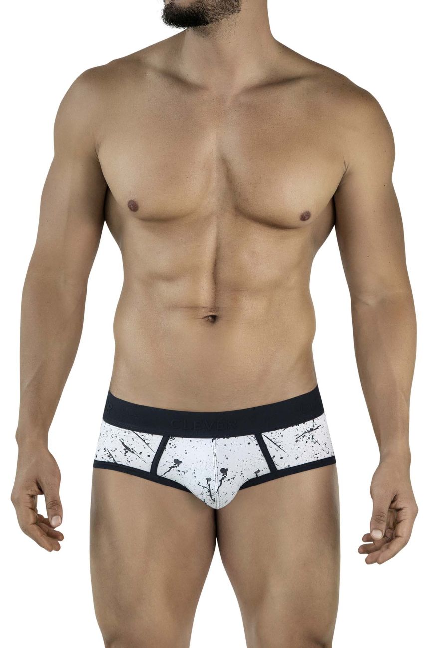 White briefs with black splatter design and solid black waistband clever 2051 brochazos briefs color black
