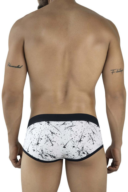 White briefs clever 2051 brochazos with black splatter pattern and contrasting black waistband for everyday comfort