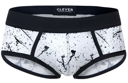 Black and white splatter patterned clever 2051 brochazos briefs with black elastic waistband for men
