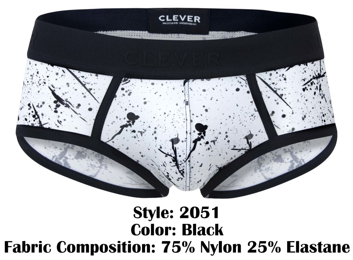 Black splatter-patterned clever 2051 brochazos briefs with black elastic trim made of 75 nylon 25 elastane