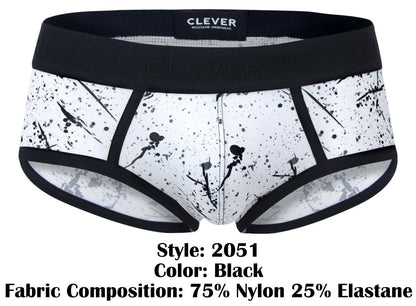 Black splatter-patterned clever 2051 brochazos briefs with black elastic trim made of 75 nylon 25 elastane