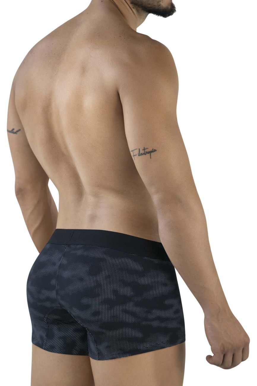 Clever 2052 militar trunks men’s boxer briefs in black and gray camouflage with a solid black waistband