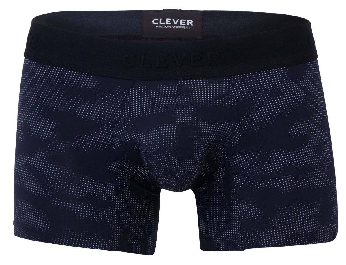 Black clever 2052 militar trunks men’s boxer briefs with subtle navy blue dot camouflage pattern