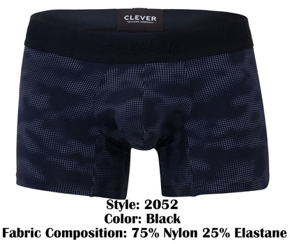 Black clever 2052 militar trunks boxer briefs with subtle dot-patterned camouflage and branded elastic waistband