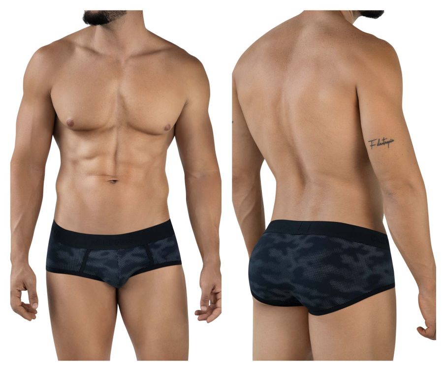 Black and gray camouflage men’s clever 2053 militar briefs with breathable mesh texture for comfortable fit