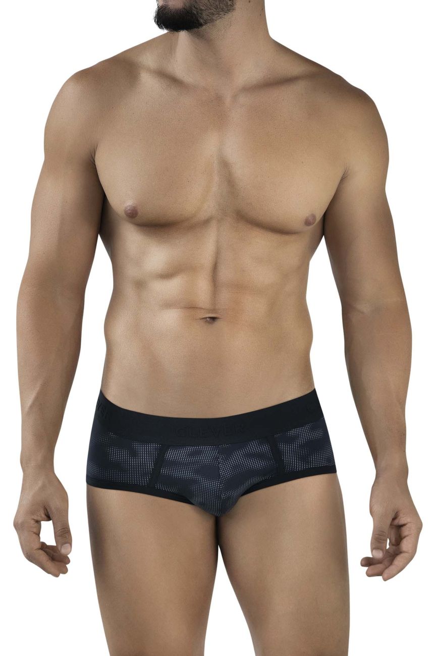 Black clever 2053 militar briefs made of mesh with a subtle geometric pattern front view