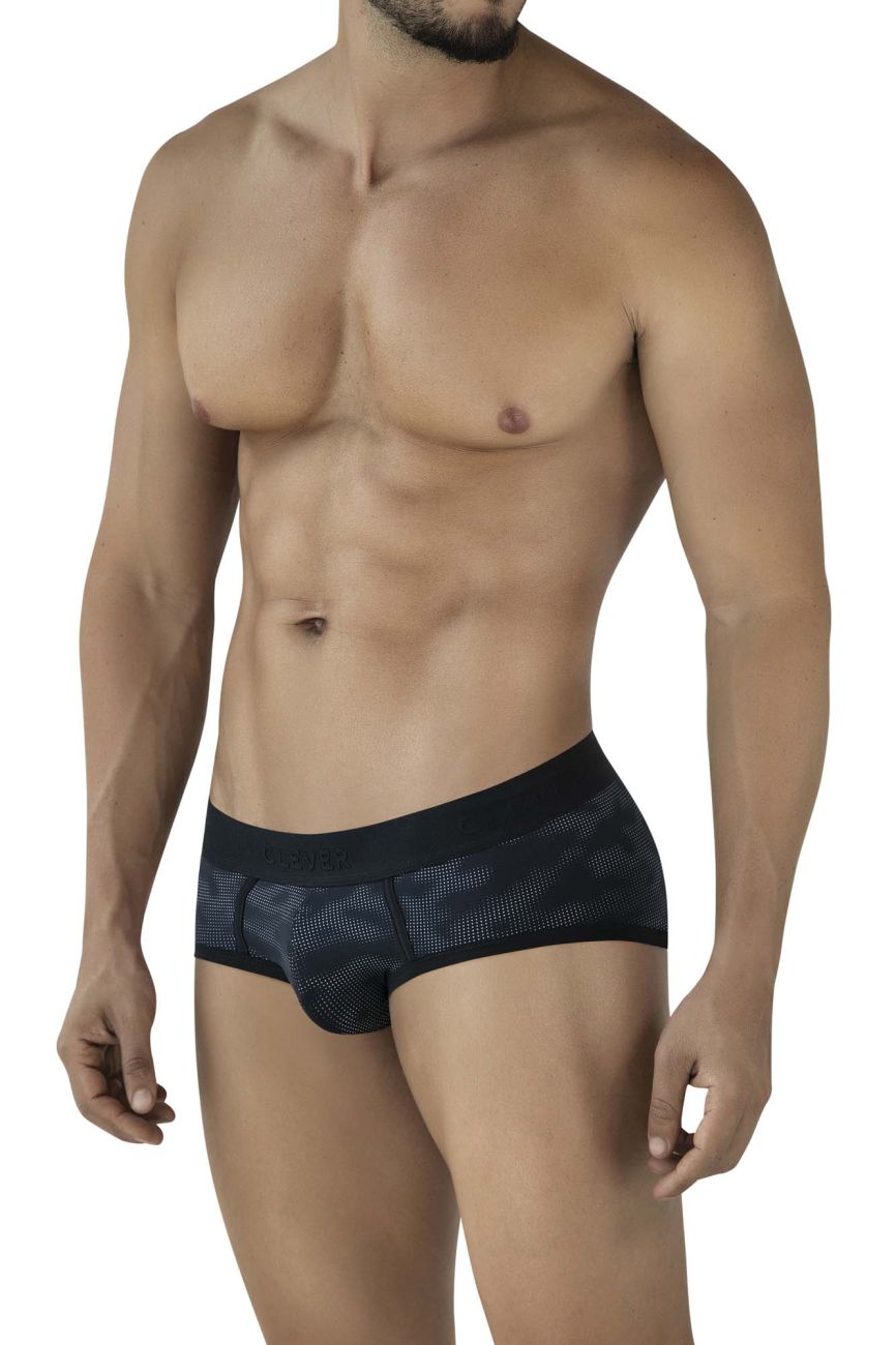 Clever 2053 militar briefs in black feature breathable black mesh with a subtle patterned design for comfortable wear