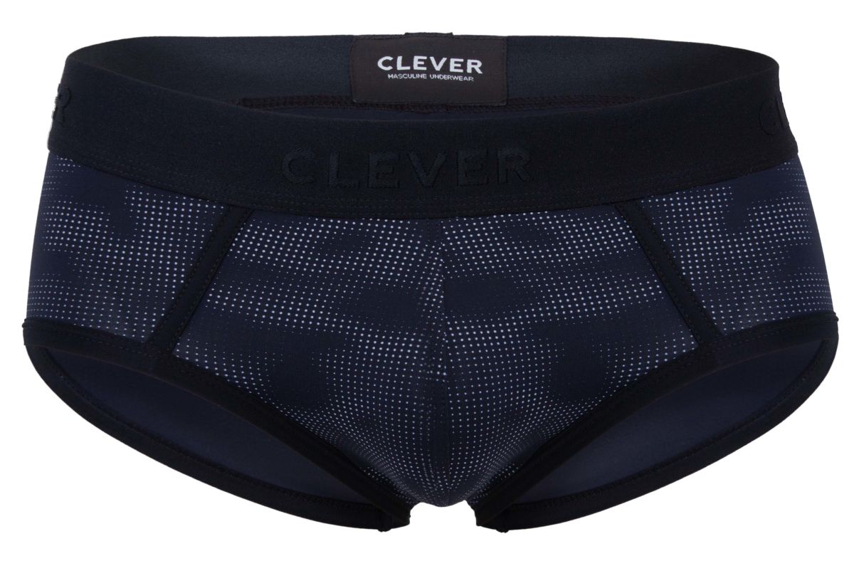 Clever 2053 militar briefs in black feature a subtle dotted pattern with clever embroidered on the waistband